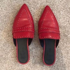 Red studded mules